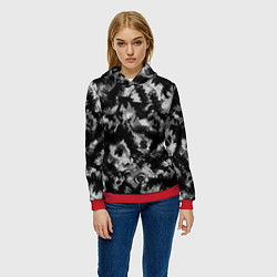Толстовка-худи женская Черно-белый абстрактный камуфляж, цвет: 3D-красный — фото 2