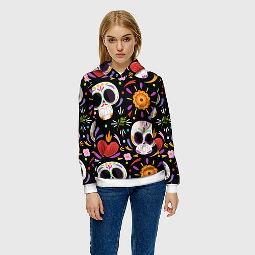 Женская толстовка Веселые черепа в цветах / 3D-Белый – фото 3