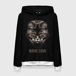 Толстовка-худи женская Maine coon - кот, цвет: 3D-белый