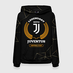 Толстовка-худи женская Лого Juventus и надпись Legendary Football Club на, цвет: 3D-черный