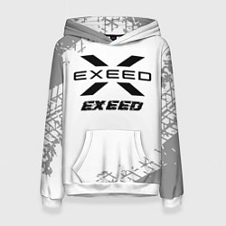 Толстовка-худи женская Exeed Speed на светлом фоне со следами шин, цвет: 3D-белый