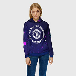 Толстовка-худи женская Символ Manchester United и круглая надпись Footbal, цвет: 3D-синий — фото 2