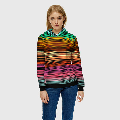 Женская толстовка Multicolored thin stripes Разноцветные полосы / 3D-Черный – фото 3