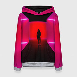Толстовка-худи женская Неоновый коридор и человек - Розовый, цвет: 3D-меланж