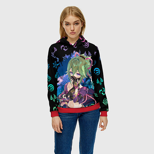 Женская толстовка Куки Синобу Геншин Импакт / 3D-Красный – фото 3