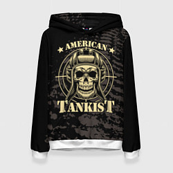 Толстовка-худи женская American tankist Skull in the headset, цвет: 3D-белый