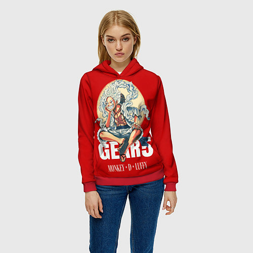 Женская толстовка ЛУФФИ 5 ГИР ONE PIECE На луне / 3D-Красный – фото 3