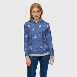 Толстовка-худи женская Gray-Blue Star Pattern, цвет: 3D-меланж — фото 2