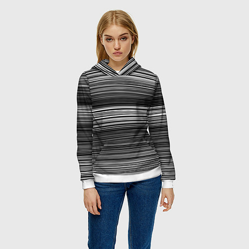 Женская толстовка Black and white thin stripes Тонкие полосы / 3D-Белый – фото 3