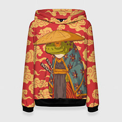 Толстовка-худи женская Старая самурайская лягуха, цвет: 3D-черный