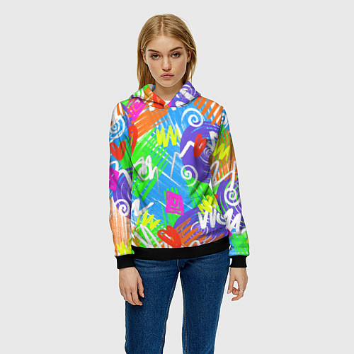 Женская толстовка Яркий геометрический принт на белом фоне / 3D-Черный – фото 3