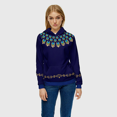 Женская толстовка Павлиньи перья с вензелями / 3D-Синий – фото 3