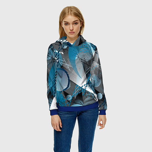 Женская толстовка Абстрактный серо-синий принт / 3D-Синий – фото 3