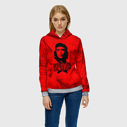 Толстовка-худи женская Че Гевара - на красном фоне, цвет: 3D-меланж — фото 2