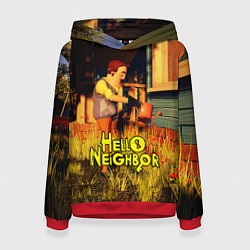 Толстовка-худи женская Hello Neighbor Привет сосед Сосед поливает, цвет: 3D-красный