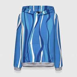 Толстовка-худи женская Синие и белые волны, цвет: 3D-меланж