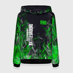 Толстовка-худи женская Pubg - зелёное пламя, цвет: 3D-черный