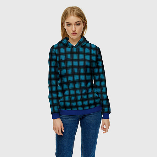 Женская толстовка Black and blue plaid / 3D-Синий – фото 3