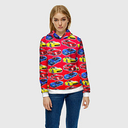 Толстовка-худи женская Спортивные машины, цвет: 3D-белый — фото 2