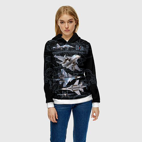 Женская толстовка Фронтовой истребитель бомбардировщик Су-34 / 3D-Белый – фото 3