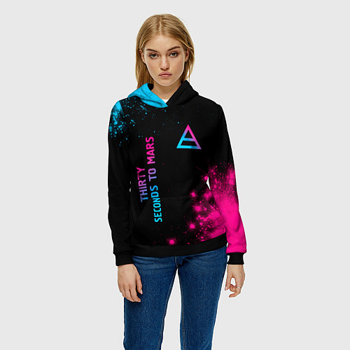 Женская толстовка Thirty Seconds to Mars Neon Gradient / 3D-Черный – фото 3