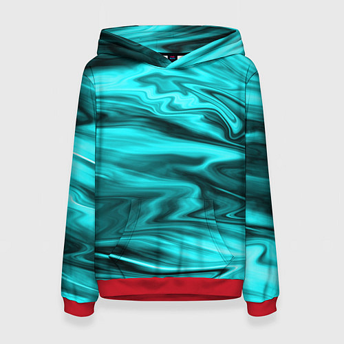Женская толстовка Неоновый бирюзовый мраморный узор / 3D-Красный – фото 1