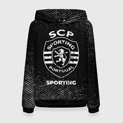 Толстовка-худи женская Sporting с потертостями на темном фоне, цвет: 3D-черный