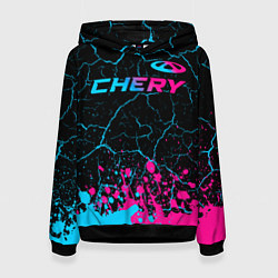 Толстовка-худи женская Chery - neon gradient: символ сверху, цвет: 3D-черный