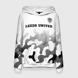 Толстовка-худи женская Leeds United sport на светлом фоне: символ сверху, цвет: 3D-белый