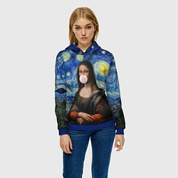 Толстовка-худи женская Мона Лиза Приколы - Звездная ночь, цвет: 3D-синий — фото 2