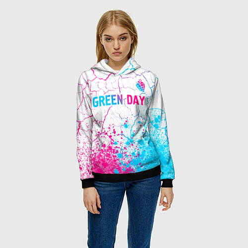 Женская толстовка Green Day neon gradient style: символ сверху / 3D-Черный – фото 3