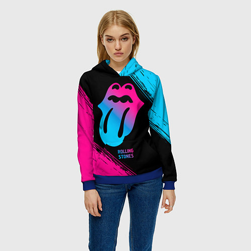 Женская толстовка Rolling Stones - neon gradient / 3D-Синий – фото 3