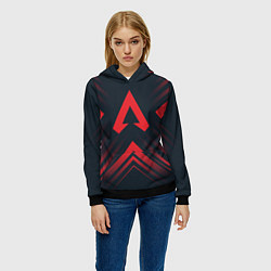 Толстовка-худи женская Красный символ Apex Legends на темном фоне со стре, цвет: 3D-черный — фото 2