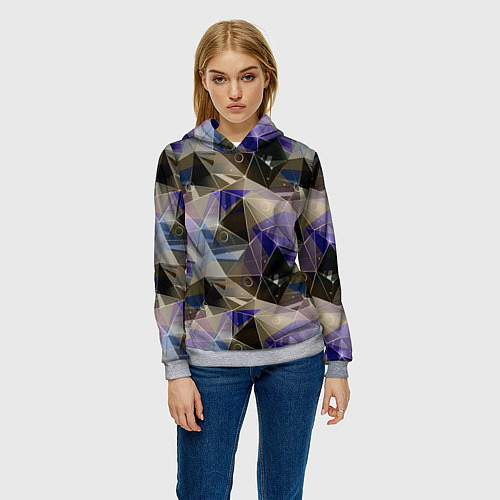 Женская толстовка Полигональный абстрактный: бежевый, коричневый, си / 3D-Меланж – фото 3