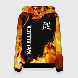 Толстовка-худи женская Metallica и пылающий огонь, цвет: 3D-черный