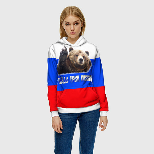 Женская толстовка Привет из России - медведь и триколор / 3D-Белый – фото 3
