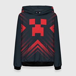 Толстовка-худи женская Красный символ Minecraft на темном фоне со стрелка, цвет: 3D-черный