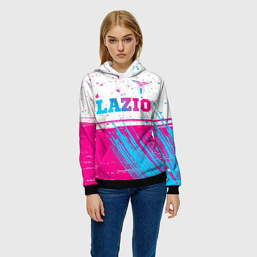 Женская толстовка Lazio neon gradient style: символ сверху / 3D-Черный – фото 3