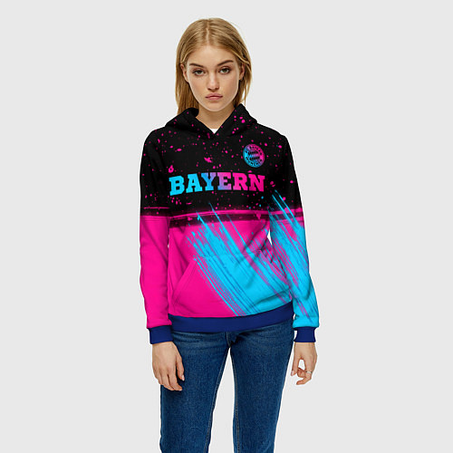 Женская толстовка Bayern - neon gradient: символ сверху / 3D-Синий – фото 3