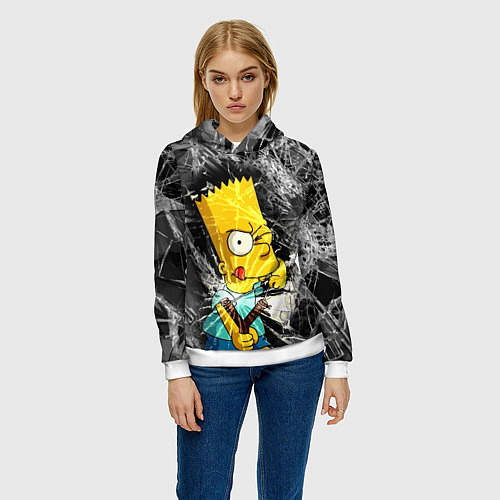 Женская толстовка Барт Симпсон разбил из рогатки стекло / 3D-Белый – фото 3