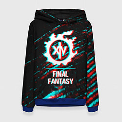 Толстовка-худи женская Final Fantasy в стиле glitch и баги графики на тем, цвет: 3D-синий