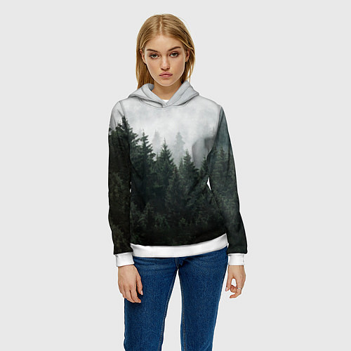 Женская толстовка Туманный хвойный лес / 3D-Белый – фото 3