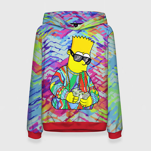 Женская толстовка Барт Симпсон в тёмных очках считает бабло / 3D-Красный – фото 1