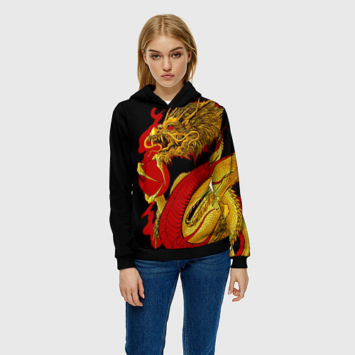 Женская толстовка Японский Золотой Дракон / 3D-Черный – фото 3