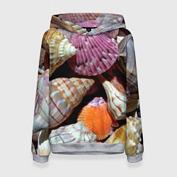 Толстовка-худи женская Композиция из океанских ракушек, цвет: 3D-меланж