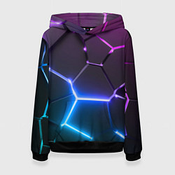 Толстовка-худи женская Фиолетовый градиент - неоновые геометрические плит, цвет: 3D-черный