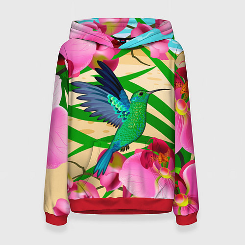 Женская толстовка Колибри и орхидеи / 3D-Красный – фото 1