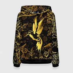 Толстовка-худи женская Золотая колибри, цвет: 3D-черный