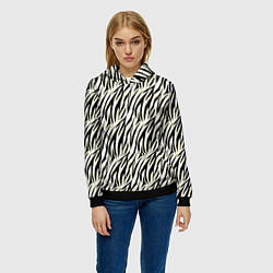 Толстовка-худи женская Тигровый полосатый узор-черные, бежевые полосы на, цвет: 3D-черный — фото 2