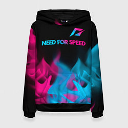 Толстовка-худи женская Need for Speed - neon gradient: символ сверху, цвет: 3D-черный